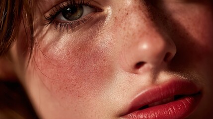 Naklejka premium The Delicate Texture: In a close‑up view, the intricate skin textures are revealed, showcasing human complexion's beauty through faint contours and tonal depth