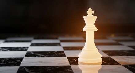 A strategic wooden king and queen lead a powerful battle of chess pieces on the board in a concept of business competition and success