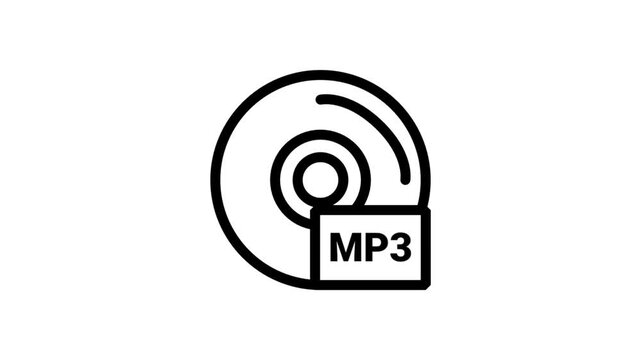MP3 Digital Audio Disc Motion Icon. Minimalist animation of a compact disc with an MP3 label for digital music and audio storage.
