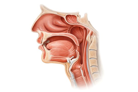 Human Head and Neck Sagittal Section Anatomy Illustration - Respiratory and Digestive System Cross-Section