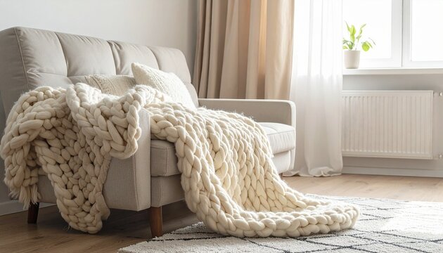 Grob gestrickte Decke locker drapiert