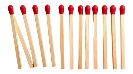 Naklejka premium Group of wooden matches with red striking tip isolated on white or transparent png