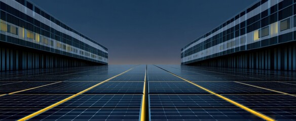 innovative modern building design featuring sleek solar panels emphasis for sustainability