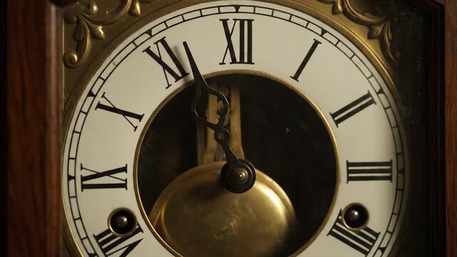 Elegant Grandfather Clock Pendulum Swinging Time Passing Closeup.