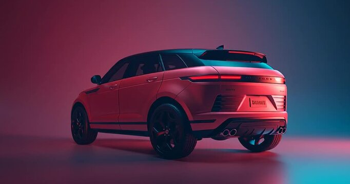 Isolated Stylish Red SUV Vehicle . Dynamic red SUV parked on white background, perfect for advertising and transportation design
