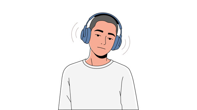 Young man in a tranquil state, lost in the melodic rhythms of his modern audio headphones