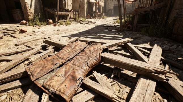 Aged Leather Gambeson Amidst Ancient Ruins