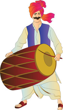 celebration of the Maharashtrian new year, India. Drummers welcoming the new year with dhol and tasha, typical Indian musical instrument for welcoming new year Gudhi Padwa.	
