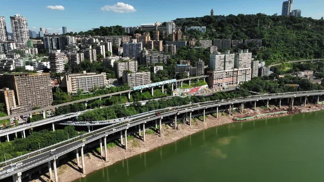 Chongqing Liziba Metro Station Aerial View with Yangtze River