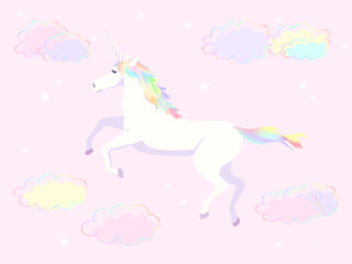 ゆめかわ空を飛ぶユニコーンのイラスト