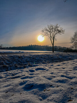 sunset in the snow