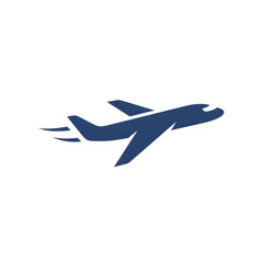 Airplane in Flight, Dark Blue Silhouette on White Background