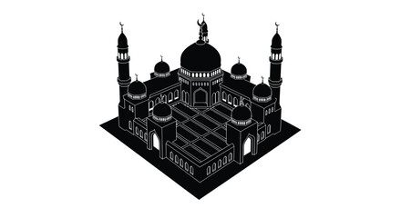 Mosque architecture silhouette with domes and minarets on white background © Tahmina
