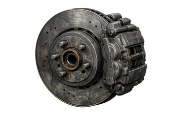 Car brake disc with caliper, a crucial automotive part for safety and high performance braking, showing mechanical engineering
