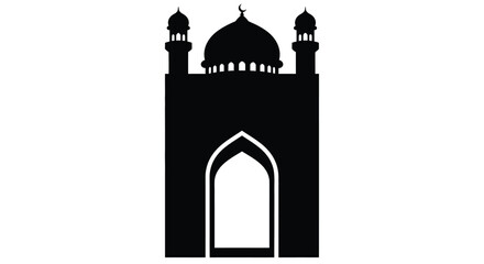 Islamic mosque silhouette with domes and minarets on white background © Tahmina