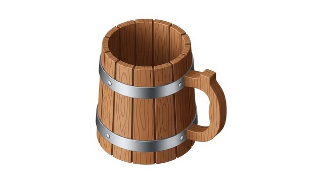 Wooden Beer Mug with Metal Bands.