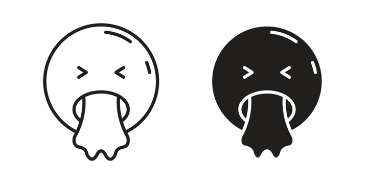 Puking emoji icons in different styles. Simple icon design