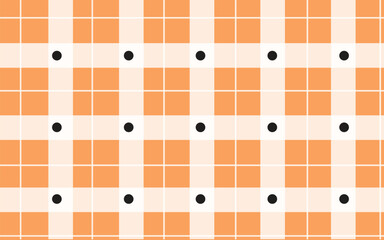 Vibrant orange and white checkered pattern with black dots