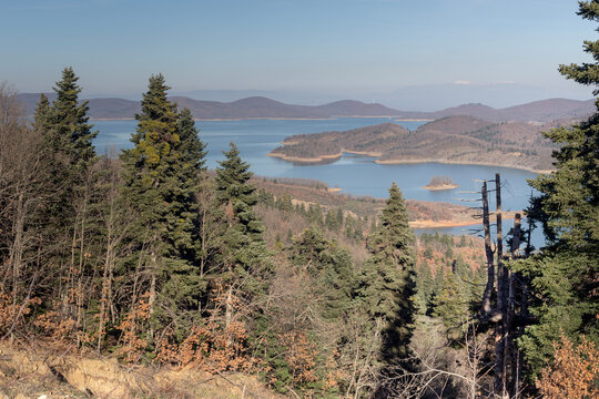 Panoramic view of artificial Lake Plastiras (Prefecture of Karditsa, Thessaly, Greece)