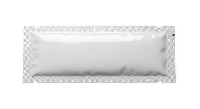 Blank white rectangular sachet mockup isolated on transparent background. Glossy plastic packet template suitable for wet wipe, medical swab, sauce or cosmetic sample branding design.