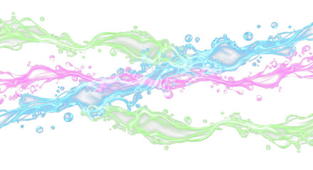 Naklejka premium A vibrant and dynamic illustration of colorful water streams and bubbles on a black background