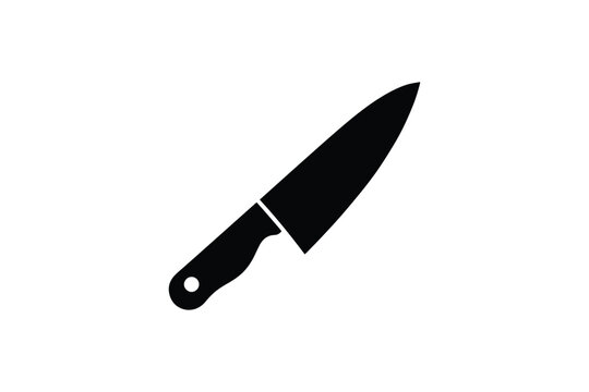 Kitchen knife with sharp blade and ergonomic handle, black silhouette against white background