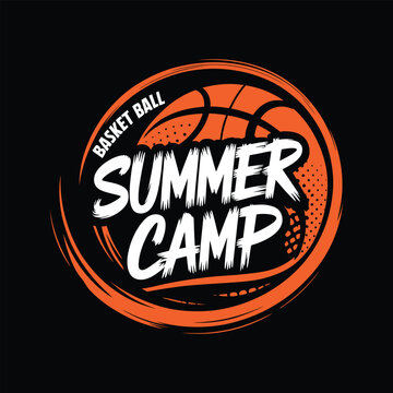 Vintage Basketball Summer Camp Badge Design for Sports Apparel