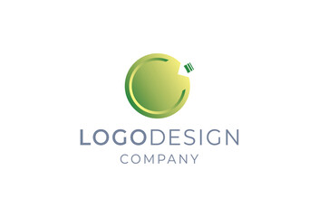 Professional logo design company emblem featuring a stylized green apple, symbolizing innovation and creativity, viewed from a straightforward perspective.