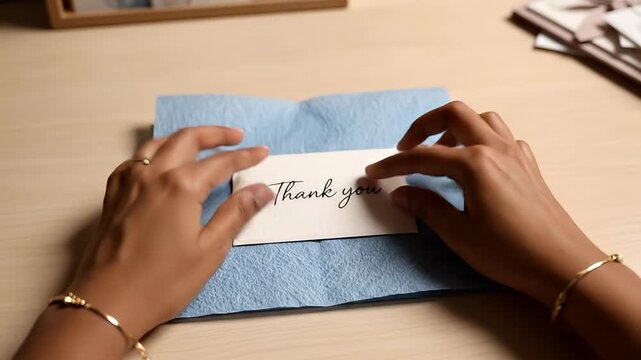 Video capture of a thank you card handoff moment.