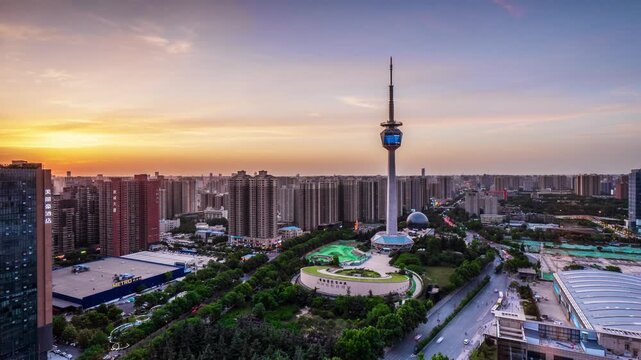 Beijing CCTV Tower Sunset Over Modern Cityscape