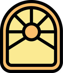 Naklejka premium Bright arched window with a sunburst pattern in warm yellow tones