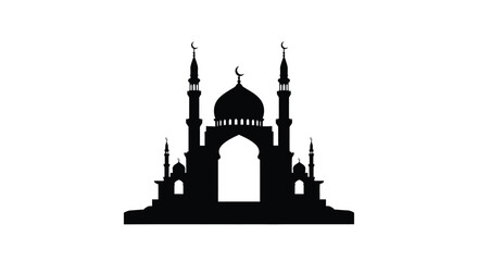 Mosque Silhouette with Domes and Minarets on White Background © Anwar