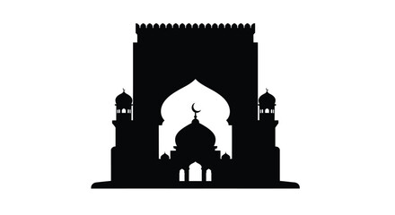 Obraz premium Islamic Mosque Silhouette with Minarets and Dome in Simple Design