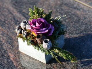 Flower arrangements on a grave 