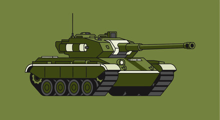 Military Tank Vector Illustration on Green Background.