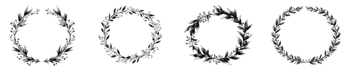 Obraz premium Elegant Black and White Laurel Leaf Frame