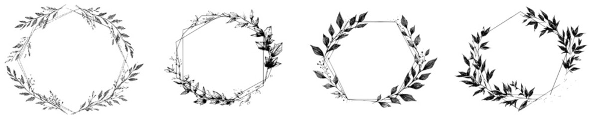 Obraz premium Elegant B&W Laurel Frame with Branch Design