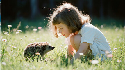 girl and hedgehog