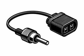 Electric socket with a plug in black color. Electric plug and outlet socket unplugged. Connection and disconnection concept with wire, cable on White Background.