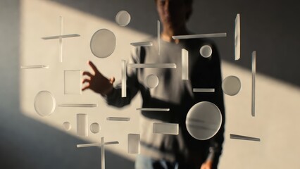 Future Vision Concept of a Man Interacting with a Frosted Glass User Interface