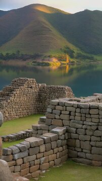 Ancient Inca Ruins with Mountain Landscape.