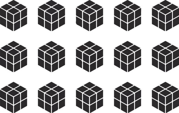 Isometric Black Cube Block Vector Set Puzzle Game Pieces and Geometric Shapes
