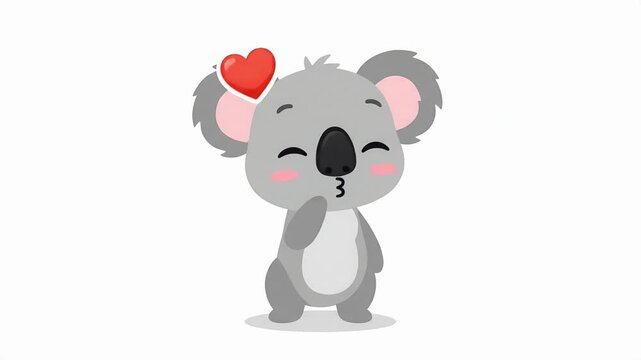 Cute Pixel Koala Waving and Blowing Kiss with Red Heart Animation