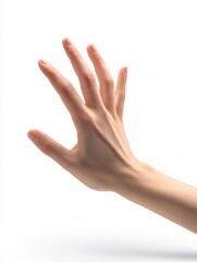 Open human hand reaching forward gesture isolated on white background minimalist concept