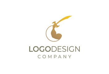 SoGolden Scimitar Sword Logo Template with Abstract Human Emblem &ndash; Luxury Brand Identity