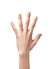 Open human hand palm facing forward gesture isolated white background close up