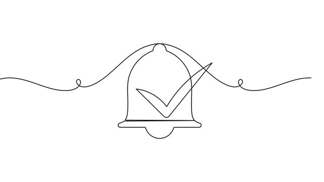 Notification bell continuous one line drawing on white background minimal alert and reminder 4k animation video
