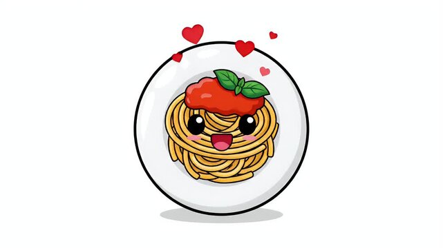 Cute Spaghetti With Tomato Sauce And Basil Hearts Loop Motion Graphic