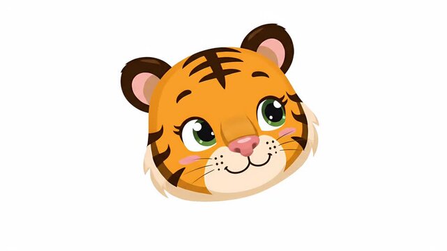 Cute Tiger Face Animation Loop with Green Eyes and Orange Fur