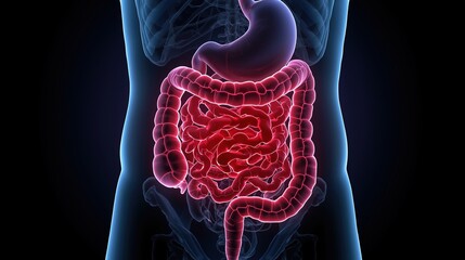 Detailed Human Intestine X-Ray View Inside the Human Body Showing Digestive System Anatomy for Medical and Healthcare Concept Photo